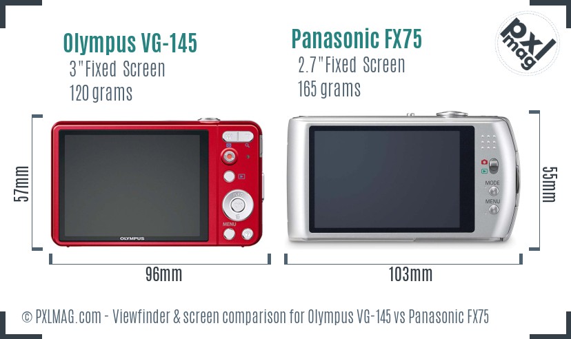 Olympus VG-145 vs Panasonic FX75 Screen and Viewfinder comparison