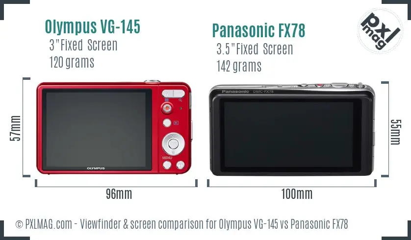 Olympus VG-145 vs Panasonic FX78 Screen and Viewfinder comparison