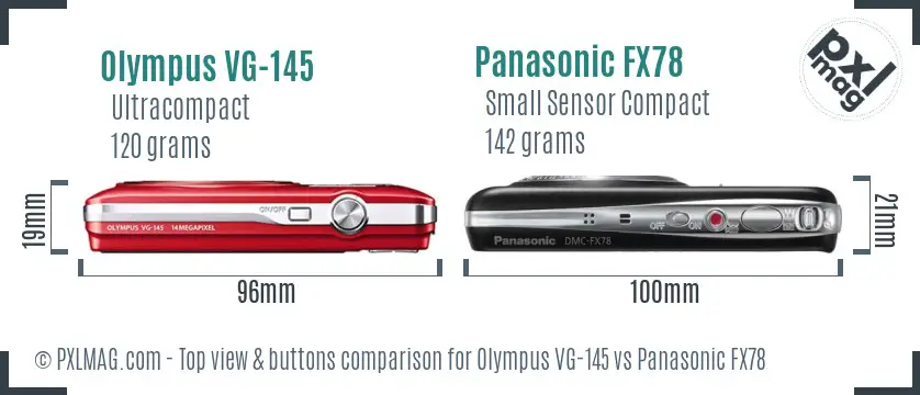 Olympus VG-145 vs Panasonic FX78 top view buttons comparison