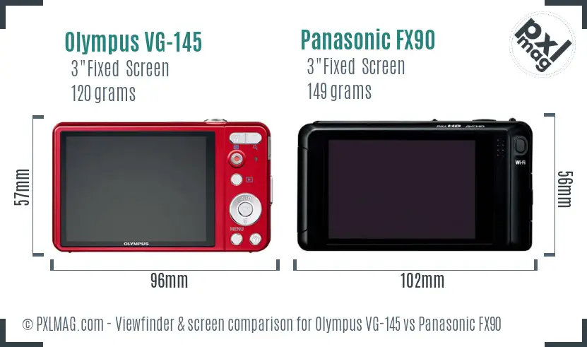 Olympus VG-145 vs Panasonic FX90 Screen and Viewfinder comparison