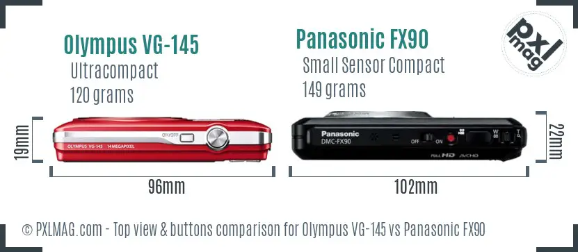 Olympus VG-145 vs Panasonic FX90 top view buttons comparison
