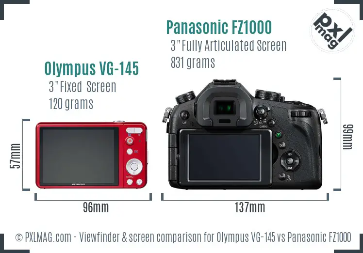 Olympus VG-145 vs Panasonic FZ1000 Screen and Viewfinder comparison