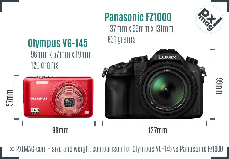 Olympus VG-145 vs Panasonic FZ1000 size comparison