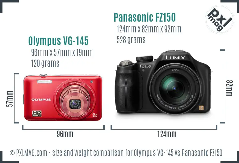 Olympus VG-145 vs Panasonic FZ150 size comparison