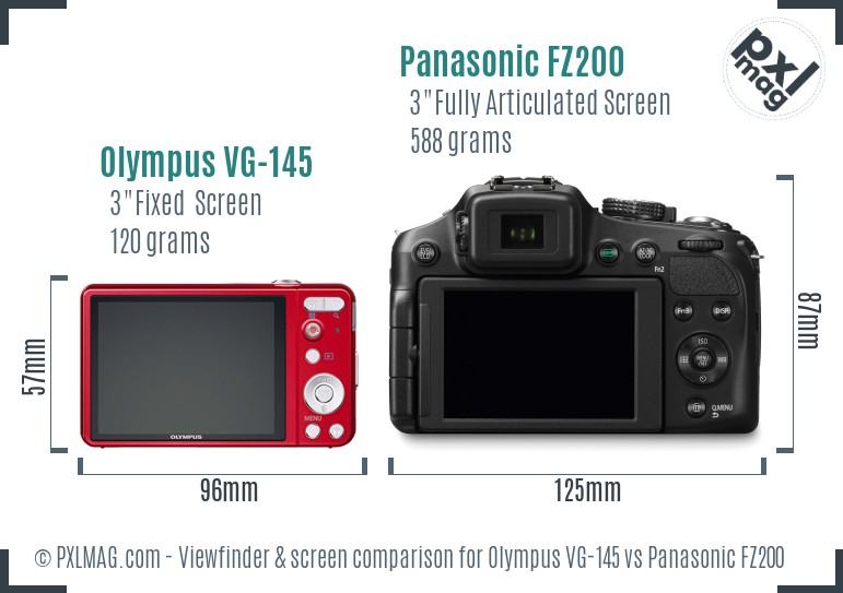 Olympus VG-145 vs Panasonic FZ200 Screen and Viewfinder comparison
