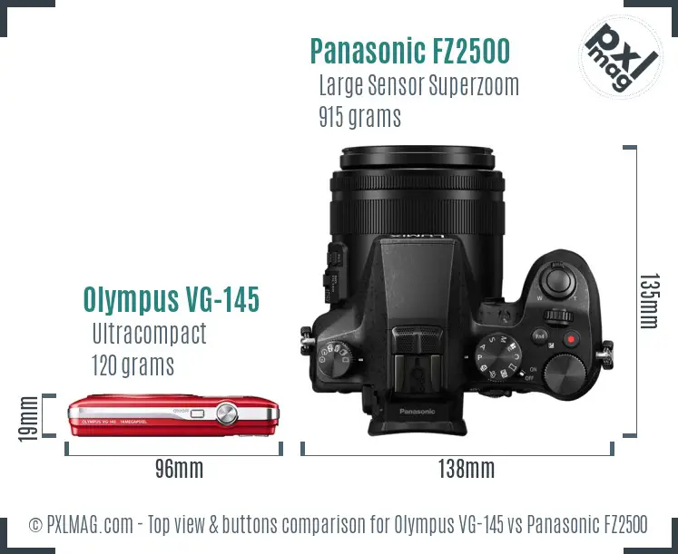 Olympus VG-145 vs Panasonic FZ2500 top view buttons comparison