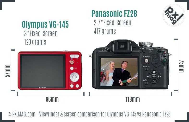 Olympus VG-145 vs Panasonic FZ28 Screen and Viewfinder comparison