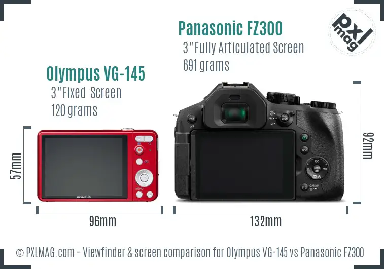 Olympus VG-145 vs Panasonic FZ300 Screen and Viewfinder comparison