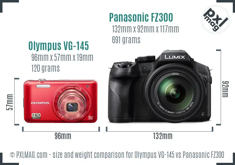 Olympus VG-145 vs Panasonic FZ300 size comparison