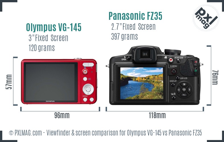 Olympus VG-145 vs Panasonic FZ35 Screen and Viewfinder comparison