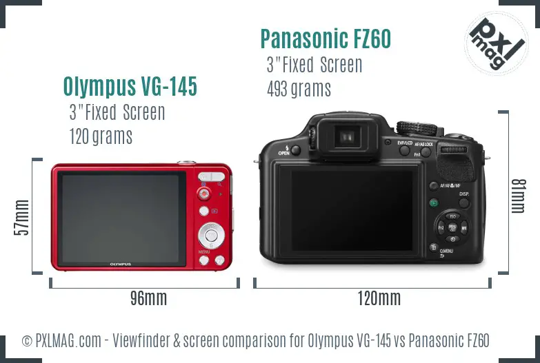 Olympus VG-145 vs Panasonic FZ60 Screen and Viewfinder comparison