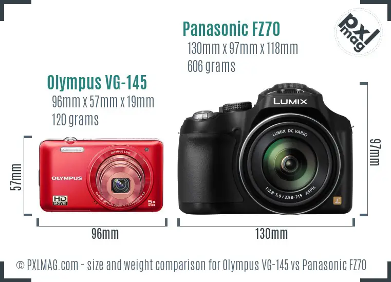 Olympus VG-145 vs Panasonic FZ70 size comparison Olympus VG-145 vs Panasonic FZ70 size comparison