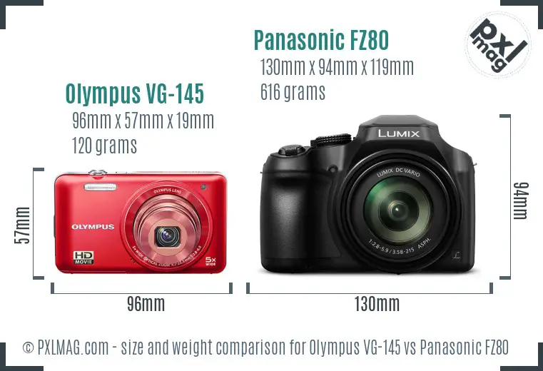 Olympus VG-145 vs Panasonic FZ80 size comparison