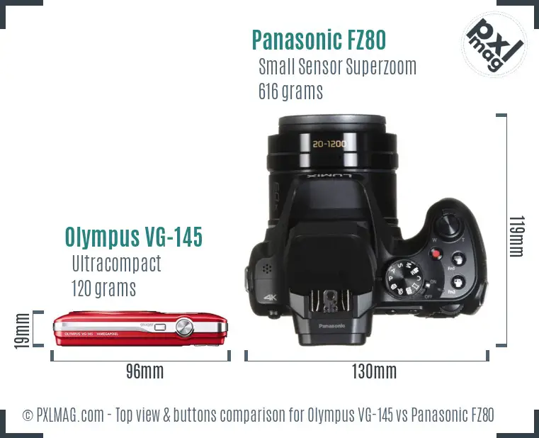 Olympus VG-145 vs Panasonic FZ80 top view buttons comparison