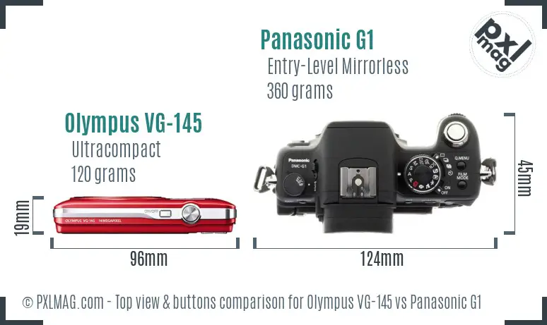 Olympus VG-145 vs Panasonic G1 top view buttons comparison