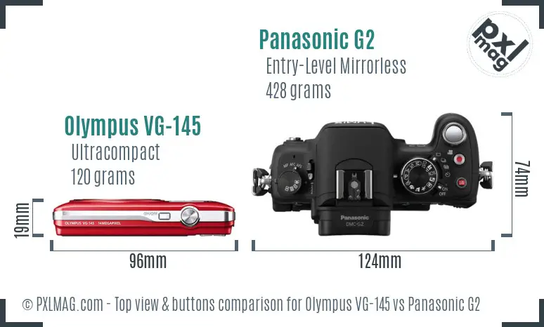 Olympus VG-145 vs Panasonic G2 top view buttons comparison
