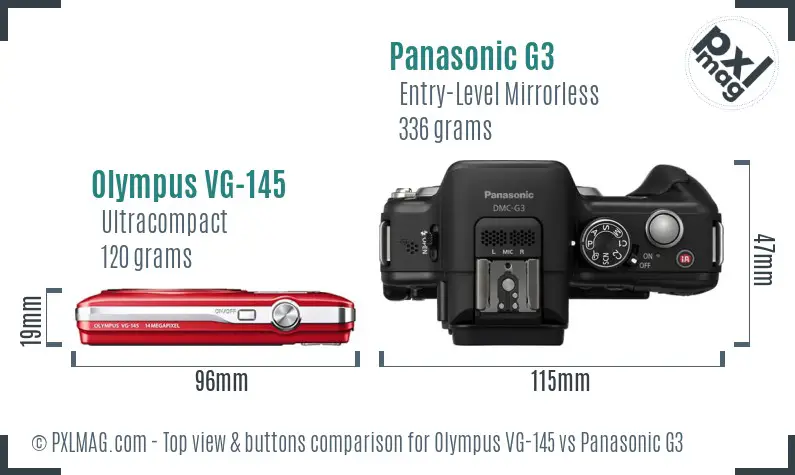 Olympus VG-145 vs Panasonic G3 top view buttons comparison