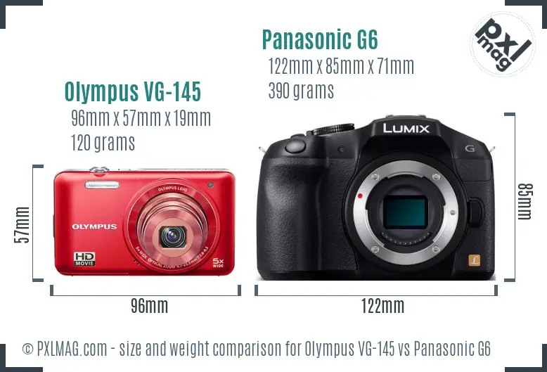 Olympus VG-145 vs Panasonic G6 size comparison