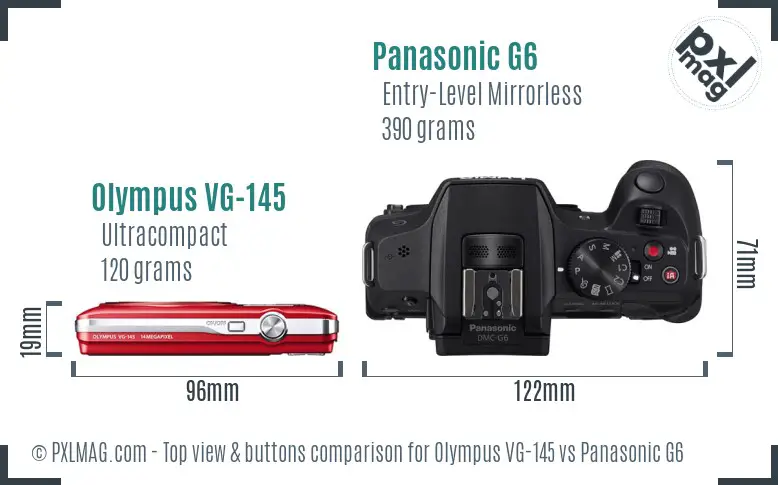 Olympus VG-145 vs Panasonic G6 top view buttons comparison