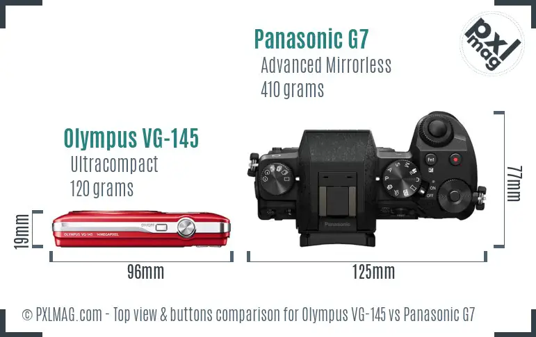 Olympus VG-145 vs Panasonic G7 top view buttons comparison