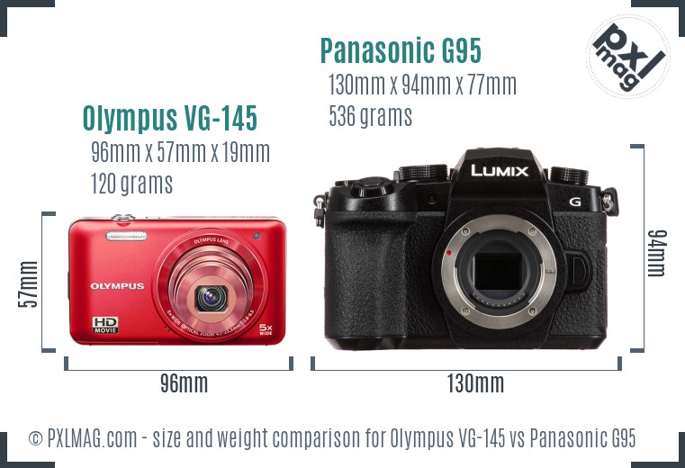 Olympus VG-145 vs Panasonic G95 size comparison Olympus VG-145 vs Panasonic G95 size comparison