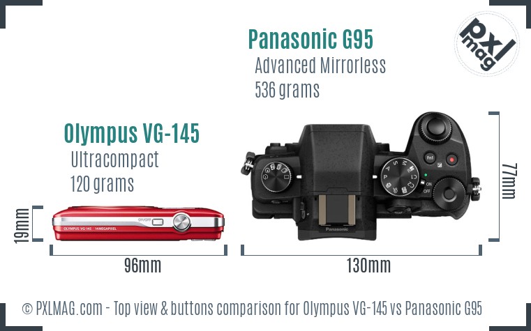 Olympus VG-145 vs Panasonic G95 top view buttons comparison