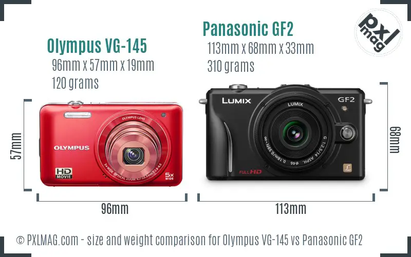 Olympus VG-145 vs Panasonic GF2 size comparison