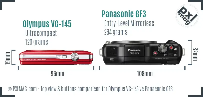 Olympus VG-145 vs Panasonic GF3 top view buttons comparison