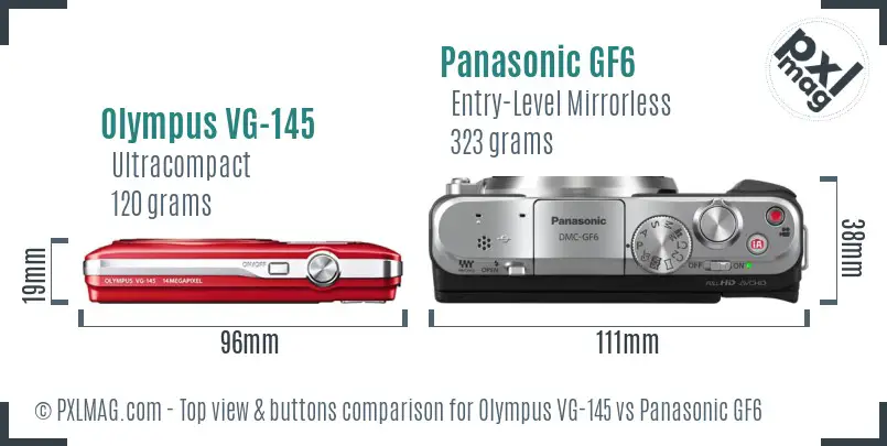 Olympus VG-145 vs Panasonic GF6 top view buttons comparison