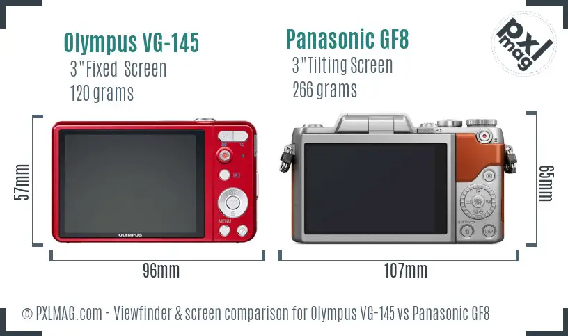 Olympus VG-145 vs Panasonic GF8 Screen and Viewfinder comparison