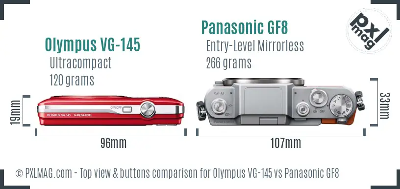 Olympus VG-145 vs Panasonic GF8 top view buttons comparison