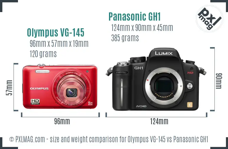 Olympus VG-145 vs Panasonic GH1 size comparison Olympus VG-145 vs Panasonic GH1 size comparison