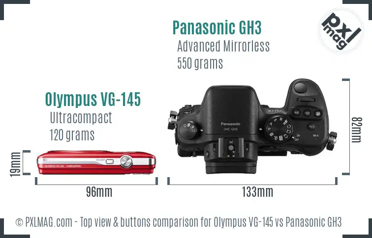 Olympus VG-145 vs Panasonic GH3 top view buttons comparison