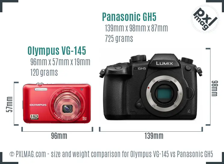 Olympus VG-145 vs Panasonic GH5 size comparison