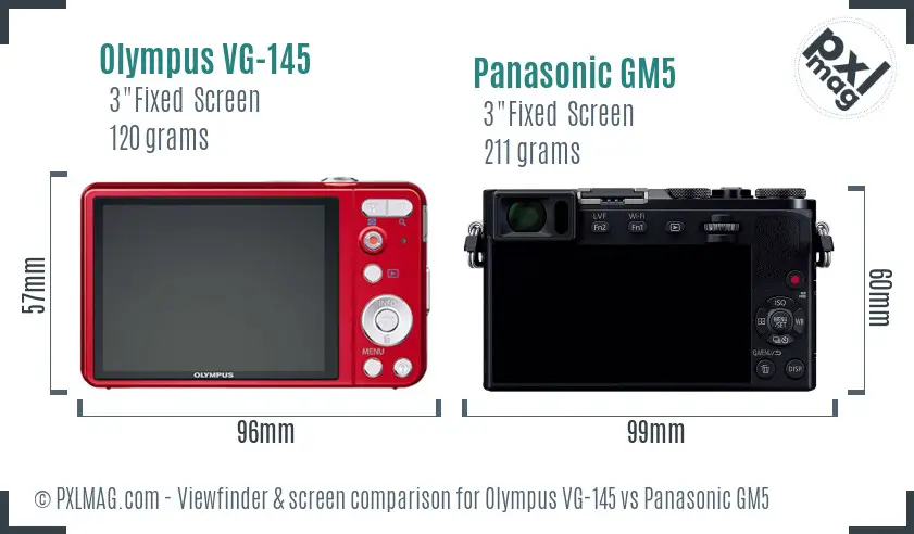 Olympus VG-145 vs Panasonic GM5 Screen and Viewfinder comparison