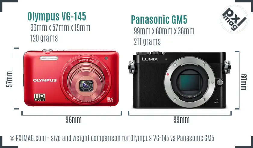 Olympus VG-145 vs Panasonic GM5 size comparison