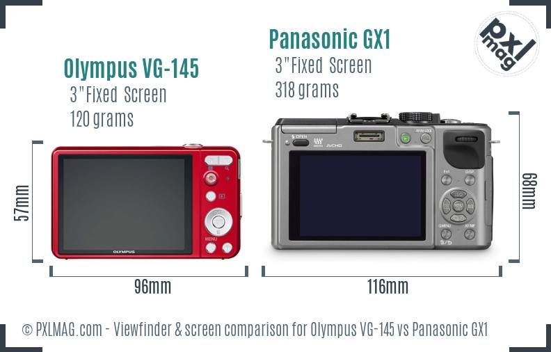Olympus VG-145 vs Panasonic GX1 Screen and Viewfinder comparison