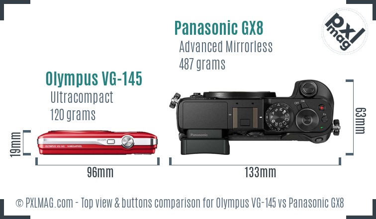 Olympus VG-145 vs Panasonic GX8 top view buttons comparison