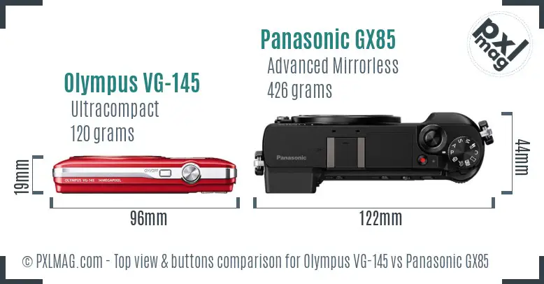 Olympus VG-145 vs Panasonic GX85 top view buttons comparison
