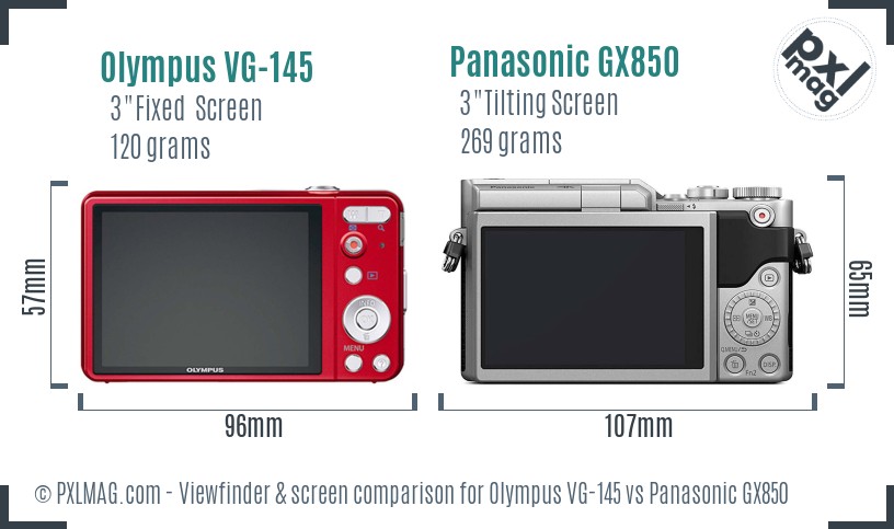 Olympus VG-145 vs Panasonic GX850 Screen and Viewfinder comparison