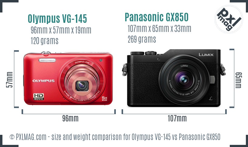 Olympus VG-145 vs Panasonic GX850 size comparison