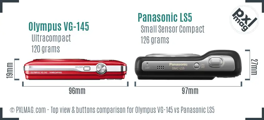 Olympus VG-145 vs Panasonic LS5 top view buttons comparison