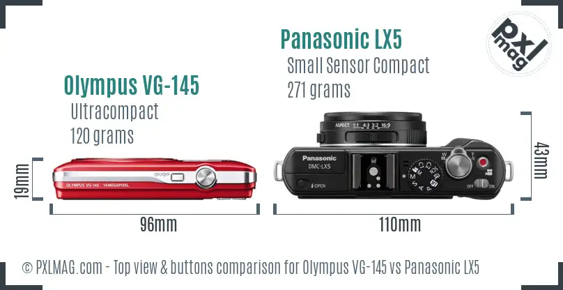 Olympus VG-145 vs Panasonic LX5 top view buttons comparison