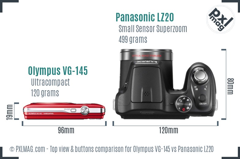 Olympus VG-145 vs Panasonic LZ20 top view buttons comparison