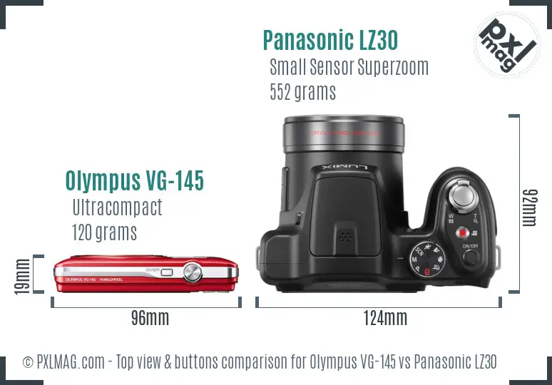 Olympus VG-145 vs Panasonic LZ30 top view buttons comparison