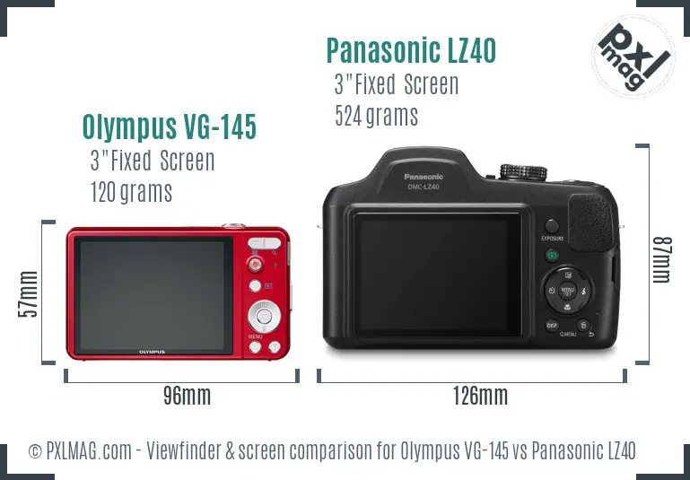 Olympus VG-145 vs Panasonic LZ40 Screen and Viewfinder comparison