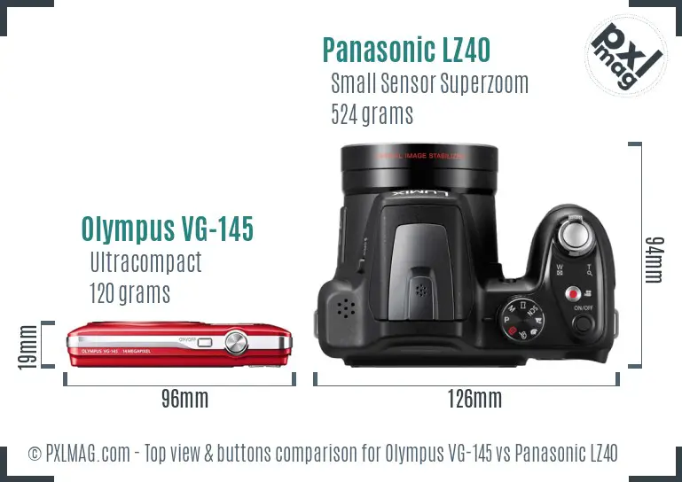 Olympus VG-145 vs Panasonic LZ40 top view buttons comparison