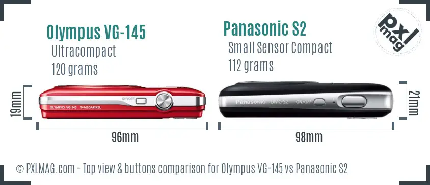 Olympus VG-145 vs Panasonic S2 top view buttons comparison