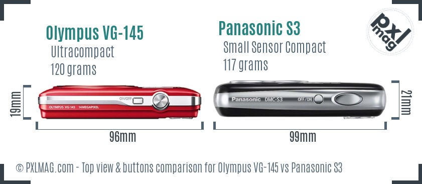 Olympus VG-145 vs Panasonic S3 top view buttons comparison