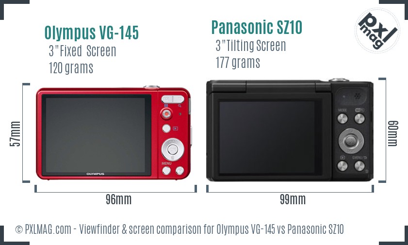 Olympus VG-145 vs Panasonic SZ10 Screen and Viewfinder comparison